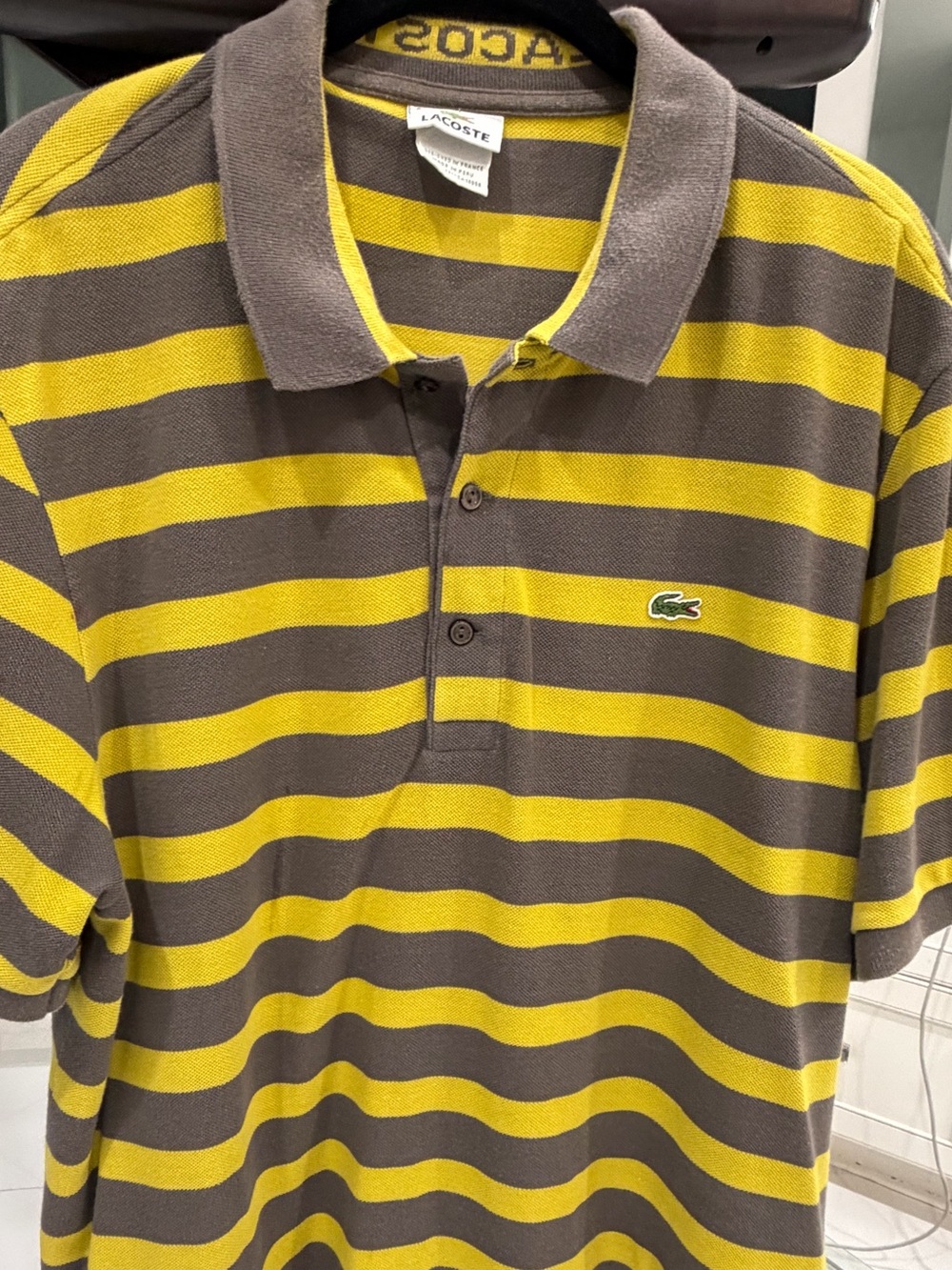 Lacoste Brown and Yellow Striped Polo Shirt